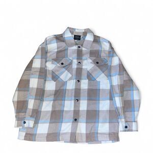 HFX Women's Blue and Tan Oversized Plaid Flannel Shacket SZ L